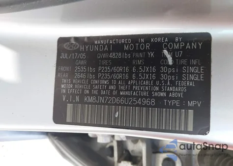 2006 Hyundai Tucson Gls/Limited z USA, uszkodzony, nr VIN KM8JN72D66U254968